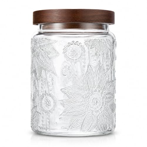 Custde 23.7 oz Vintage Sunflower Glass Jar with Airtight Wooden Lid