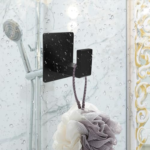 Self-Adhesive Heavy-Duty Wall Hooks - Matte Black Square Organizer for Bathroom Kitchen Bedroom Office