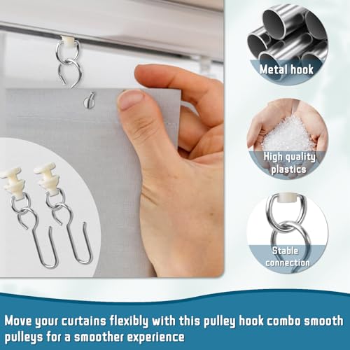 White Curtain Track Hooks Set - 90 Clips & Rollers for Showers