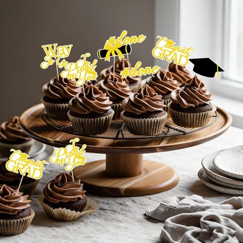 48 Pcs 2026 Graduation Cupcake Toppers Glitter Cap Party Decorations