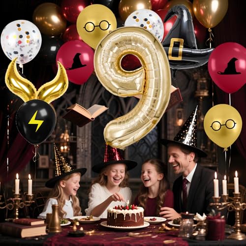 40-Inch Number 9 Magic Wizard Party Balloon Set - Sparkle Theme Decor