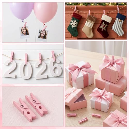 Sorcristy 200PCS Pink Mini Wooden Clothespins, 1.2-Inch Small Photo Clips