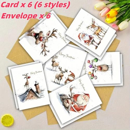 6-Piece Funny Christmas Card Set with Envelopes - Reindeer & More