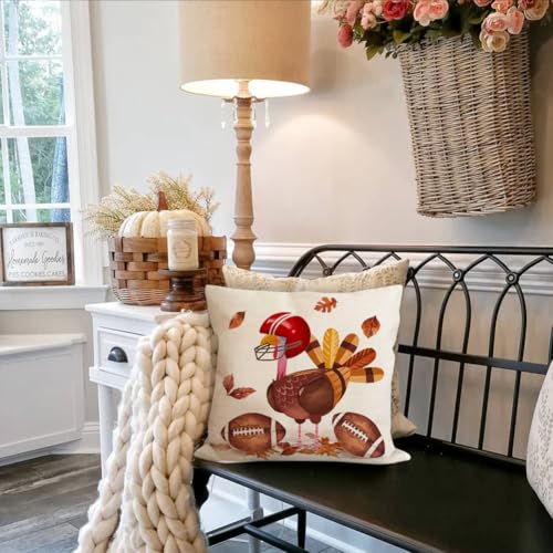 RABUSOFA Fall Thanksgiving Pillow Cover 18x18 Brown Turkey Football Decor