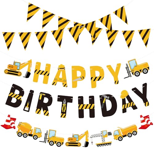 Construction Birthday Banner Set - 5pc Truck & Pennant Flags