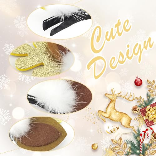 Quacc Christmas Reindeer Antler Hair Clips 2 Pairs Red and Gold