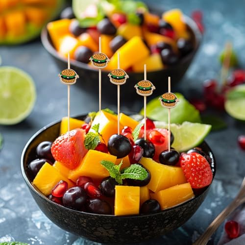 100PCS Hamburger Toothpicks - Reusable Cocktail Picks for Parties