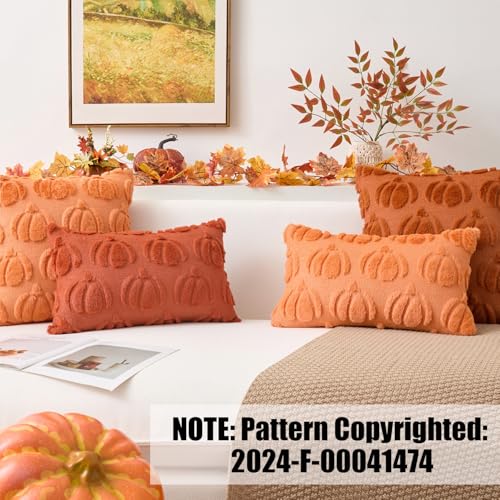 Kevin Textile Fall Pumpkin Pillow Covers, 18x18 Inch Set of 2, Orange