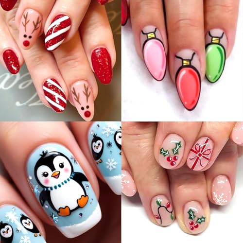 SUTOZMIWE 3D Christmas Nail Art Stickers, Holiday Decals 8-Sheet Set