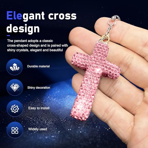 Bling Cross Car Hanging Ornament - Rhinestone Rear View Mirror Pendant