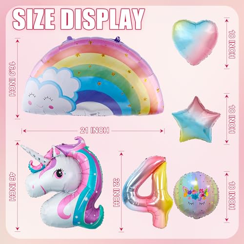 Unicorn 4th Birthday Balloon Set - 10pcs Foil Party Decorations for Girls