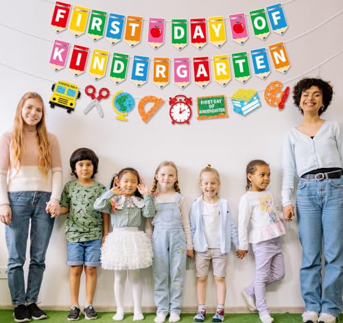 First Day of Kindergarten Glitter Banner - Pre-Assembled School Party Decor