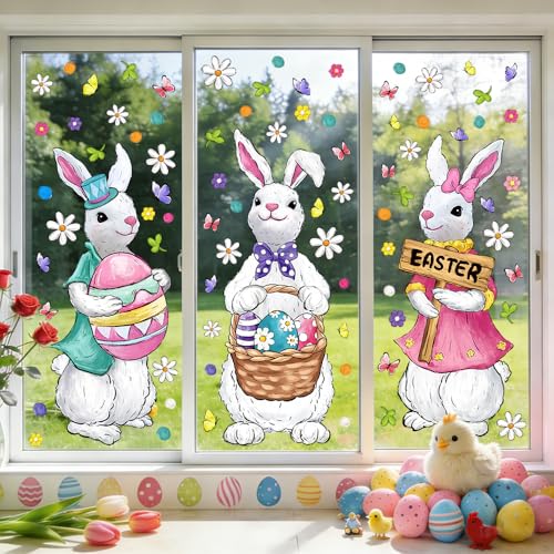 Easter Bunny Window Clings - 6 Large Decals for Spring Decor