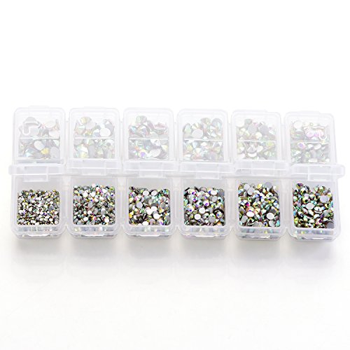 Zealer 1800pcs Crystal AB Nail Rhinestones Flatback Glass Gems Mix Sizes