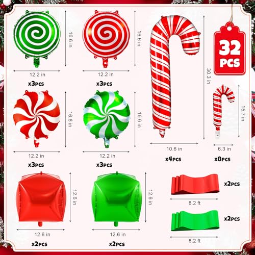 Christmas Balloon Kit with Candy Cane & Gift Bag Foil Balloons - Holiday Party Decorations