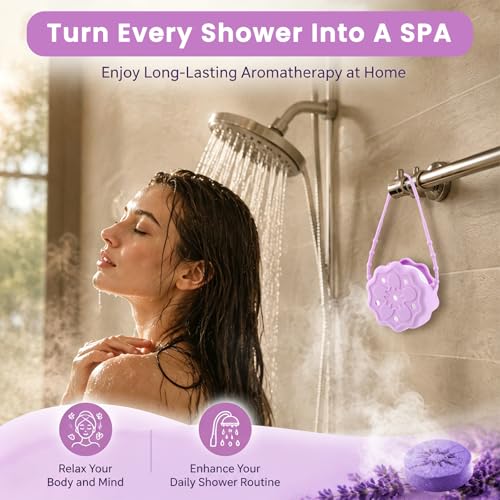 Silicone Shower Steamer Holder - Purple Flower Bath Bomb Tray with Hanging Rope