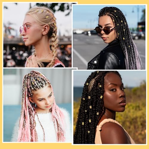 Ouligay 100Pcs Gold Hair Cuffs & Charms for Braids and Dreadlocks