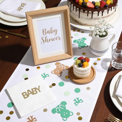 132 Pcs Bear Confetti for Baby Showers & Parties - Cream & Brown
