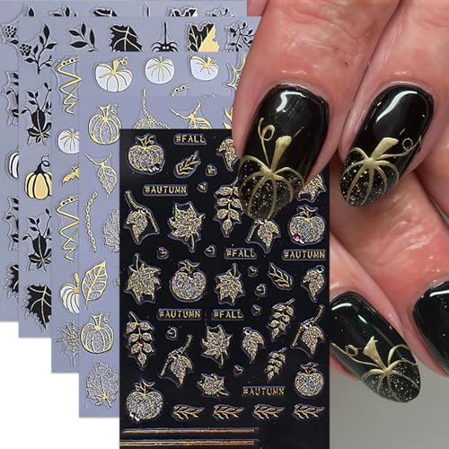 5 Sheets Halloween Pumpkin Ghost Nail Stickers 3D Self-Adhesive Decals