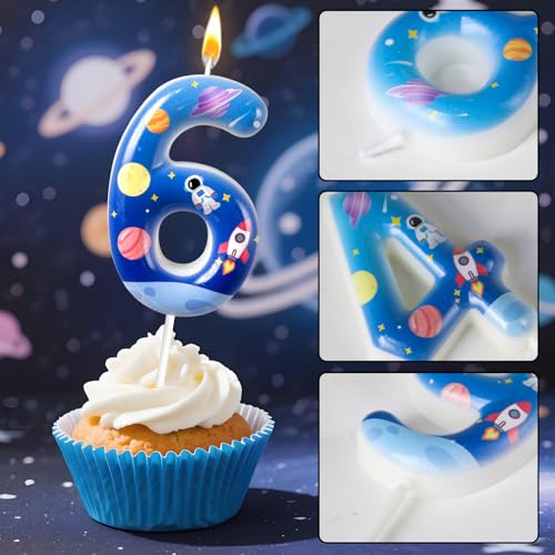 Number 6 Spaceship Birthday Candle - Space Themed Cake Topper