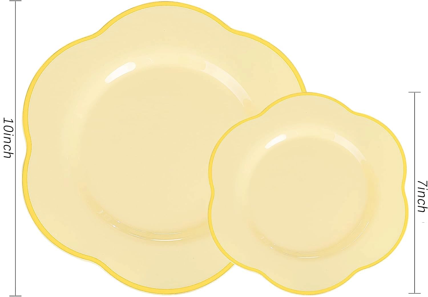 Liacere 50PCS Yellow Plastic Plates - Heavy Duty Disposable -Yellow and Gold Include 25PCS 7inch and 25PCS 10inch Plates for Mothers Day & Baby Shower & Spring & Party