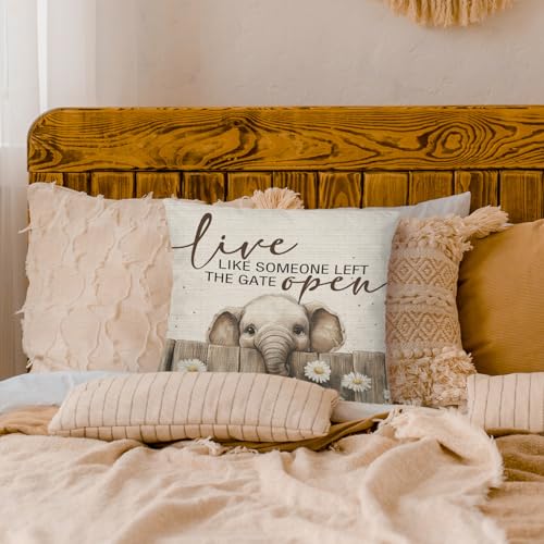 Elephant Decor Pillow Covers 18x18 - Rustic Farmhouse Floral Throw Pillowcase for Living Room & Bedroom