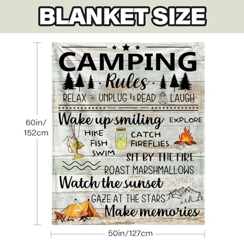 Camping Blanket for Adults - 50" x 60" Flannel Blanket with Camping Rules Design