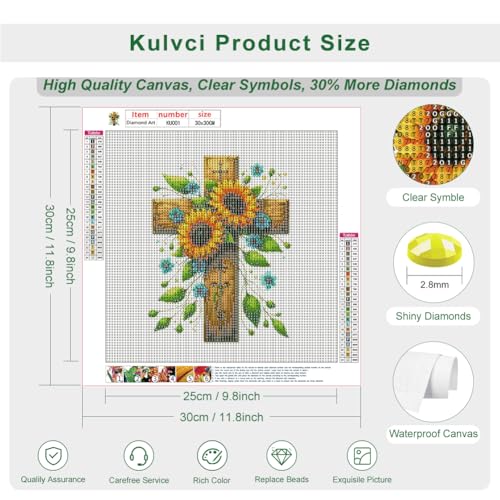 Kulvci Cross Diamond Painting Kit 12x12 Inch Full Round Drill 5D DIY Gem Art