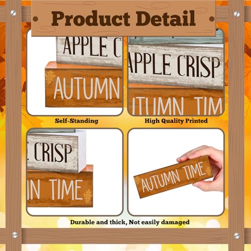 Lineshading 4-Piece Fall Wood Table Decor - Autumn Maple Leaf Sign Set