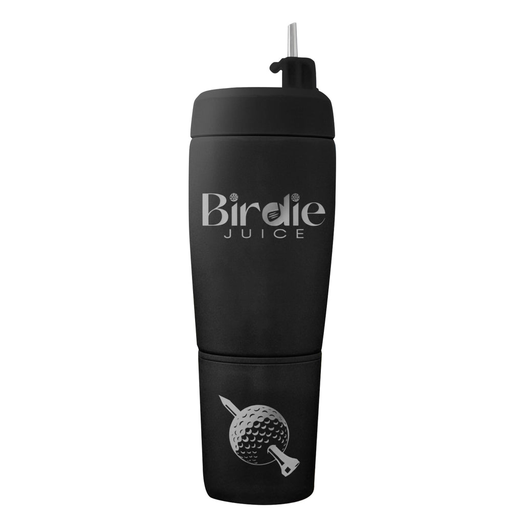 Pour Caddy Birdie Juice Golf Flask Set, Insulated Stainless Steel Liquor Dispenser with Flip top Pour Spout, Leak Proof Cap, Removable Base, Hidden Shot Cups & Ball Marker, 20 oz (Shadow Black)