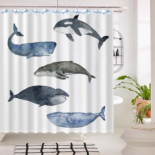 12 Pcs Shark and Dolphin Shower Curtain Hooks, Rust-Proof Nautical Rings