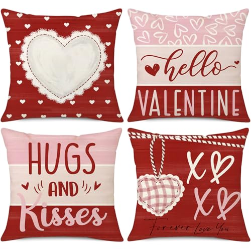 NIGHTWISH Valentine's Day Pillow Covers 18x18 Set of 4 - Love Heart Design