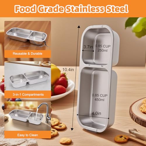 CLZWiiN 2-Compartment Stainless Steel Snack Container, Leak-Proof Bento Box