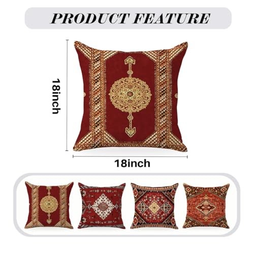 Set of 4 Red Kilim Throw Pillow Covers - 18x18 Inch Bohemian Decor