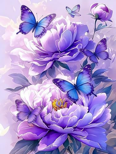 Purple Butterfly Peony 5D Diamond Painting Kit - 12x16 Inch