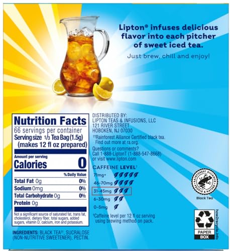 Lipton Southern Sweet Iced Tea Drink Mix, Family Size Tea Bags, 22 Count