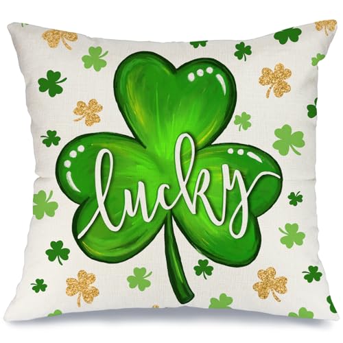 St. Patrick's Day Pillow Cover 18x18 Shamrock Farmhouse Decor