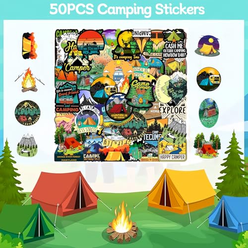 74-Piece Camping Party Favors Set: 24 Slap Bracelets & 50 Stickers