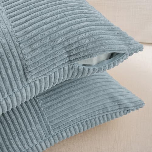 Light Blue Corduroy Throw Pillow Cover 12x20 Inch for Sofa