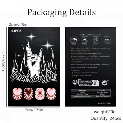 Valentine Press on Nails Medium Almond Heart Glossy Acrylic False Nails 24Pcs