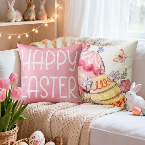 Artscope Easter Rabbit Throw Pillow Covers 18x18 Inch - Set of 4