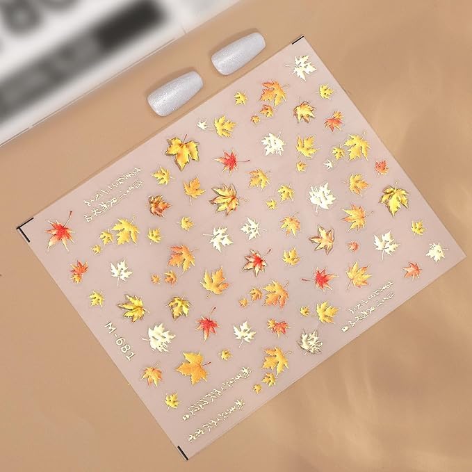 Sinbana 5D Self-Adhesive Fall Maple Leaf Nail Stickers