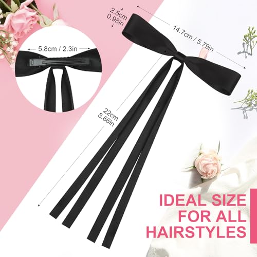 8-Pack Silky Satin Hair Bows with Long Tassels, Ribbon Bowknot Clips for Women