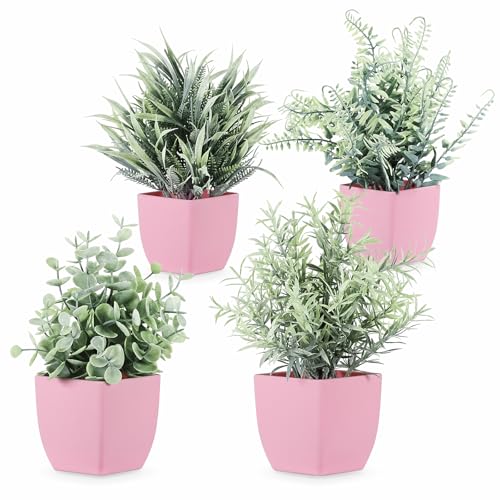 4-Pack Mini Artificial Eucalyptus Plants in Pink Pots
