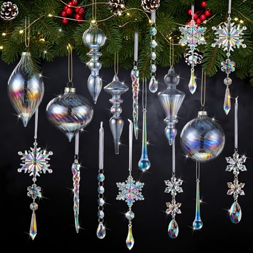 Iridescent Christmas Crystal Ornaments Set - 50 Pcs Holiday Tree Decorations