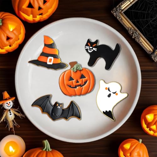 Halloween Cookie Cutters Set - 5pcs Pumpkin, Ghost, Bat, Witch, Cat