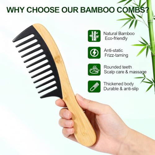 Natural Bamboo Hair Comb Anti-Static Wooden Detangling Comb for Hair & Beard
