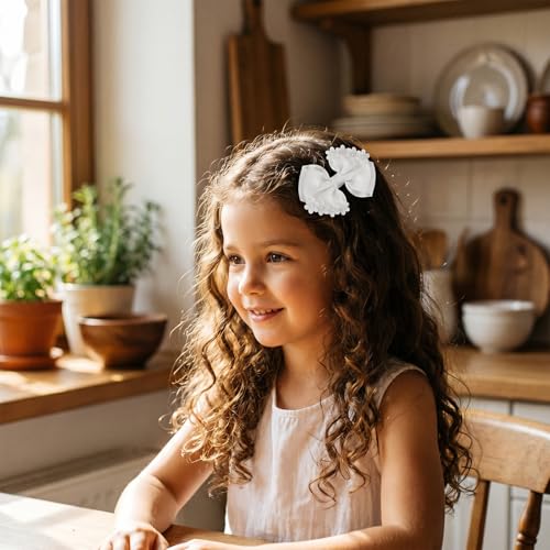 Quvvarly White Hair Bows with Faux Pearl - 2PCS Floral Hair Clips