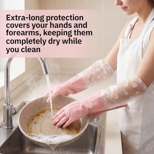 Pink Reusable Dishwashing Gloves - Non-Slip Kitchen & Gardening