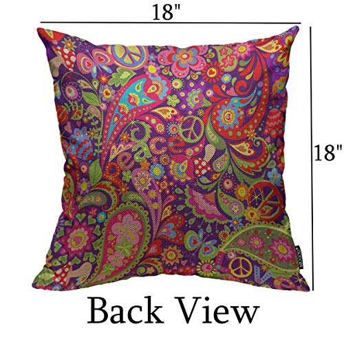 Mugod Hippie Floral Throw Pillow Cover, Colorful Abstract 18x18 Cotton Linen